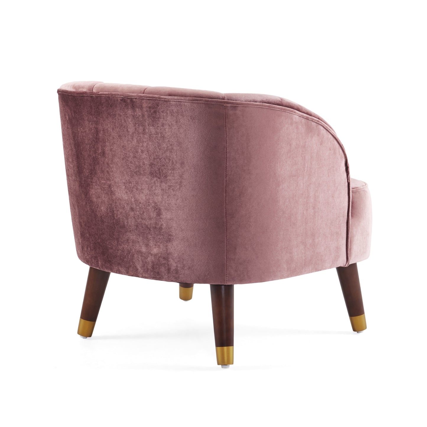 Dusty rose velvet accent chair with tufted back and goldcapped wooden legs