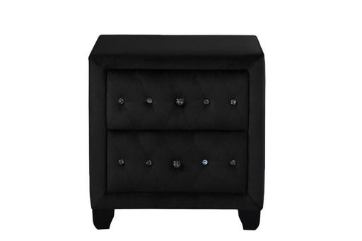 Black velvet nightstand with crystal diamond tufting and two drawers