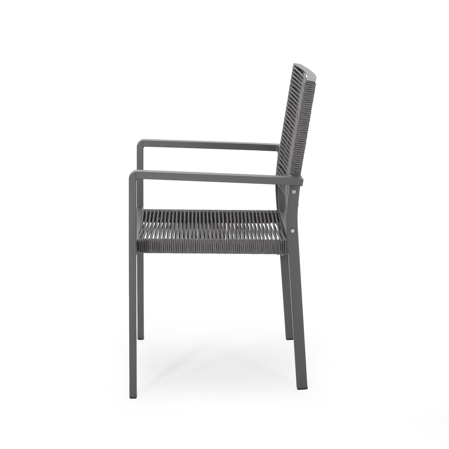 Gray ropewoven metal dining chair minimalist design