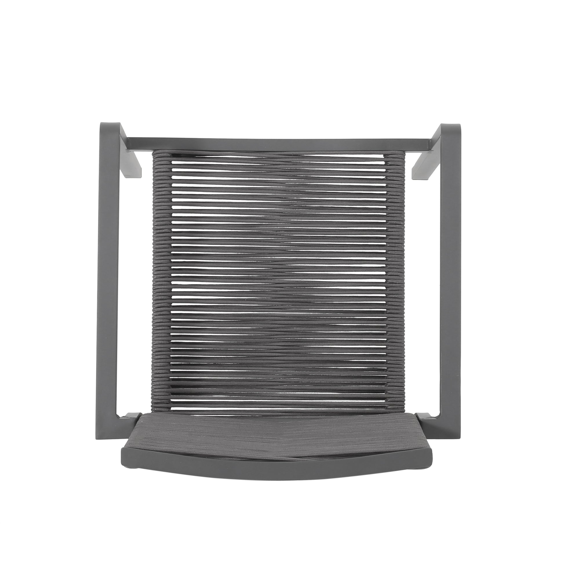 Modern dark gray dining chair with woven rope back and upholstered seat