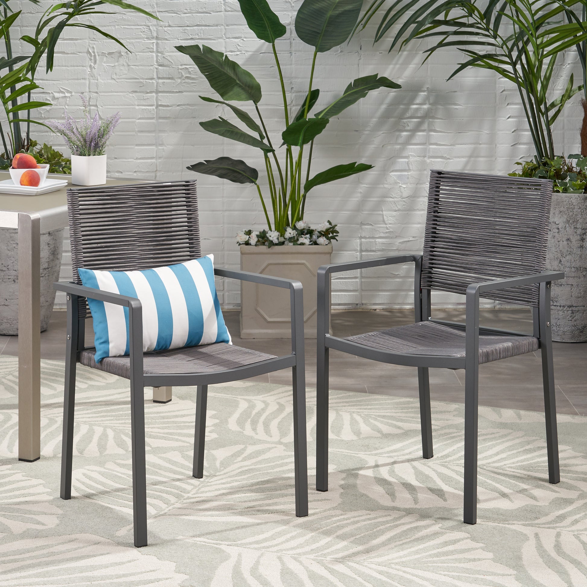 Durable grey rope outdoor chair with modern aluminum frame and comfortable seat