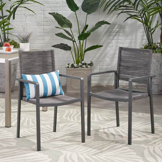 Durable grey rope outdoor chair with modern aluminum frame and comfortable seat