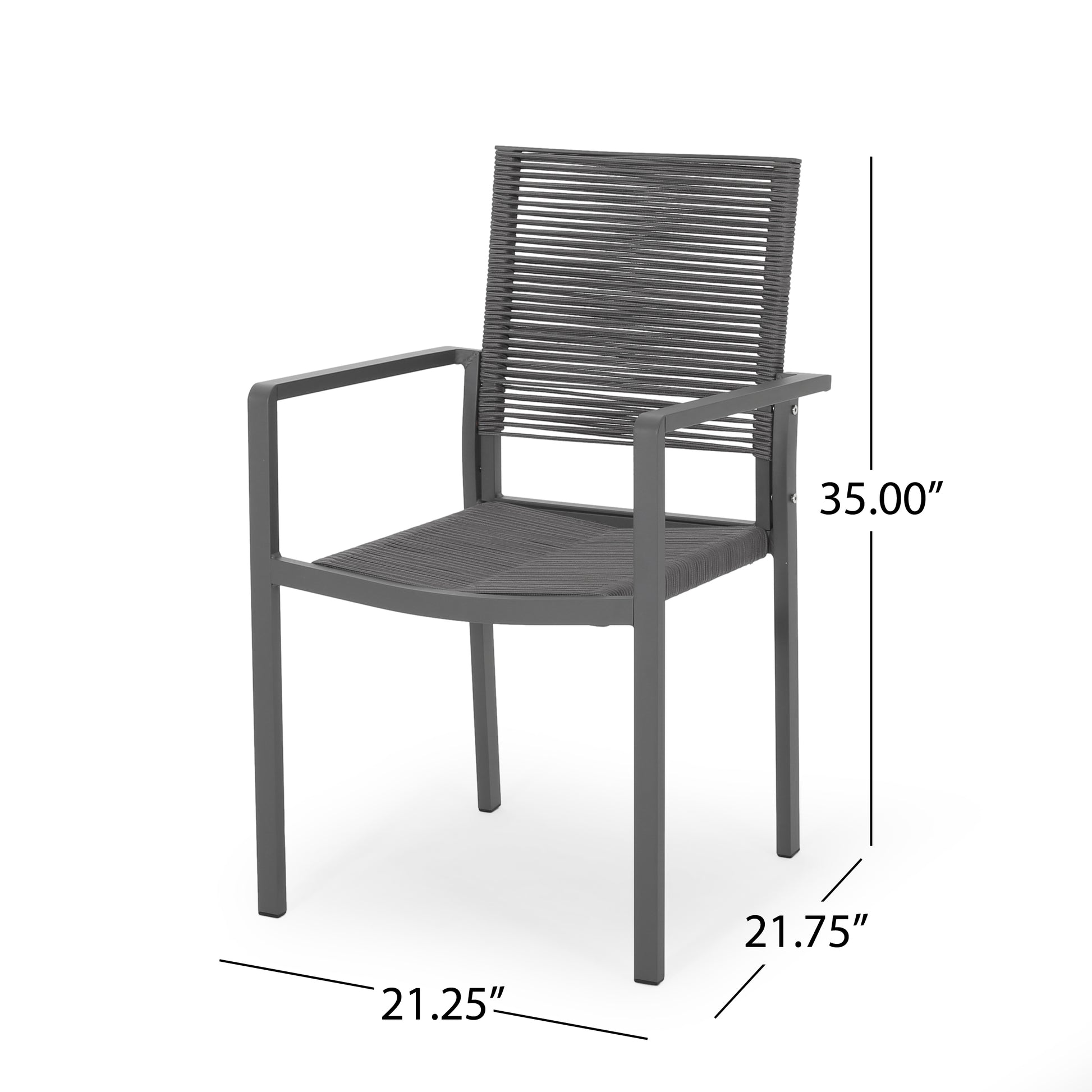Modern grey woven outdoor dining chair with metal frame