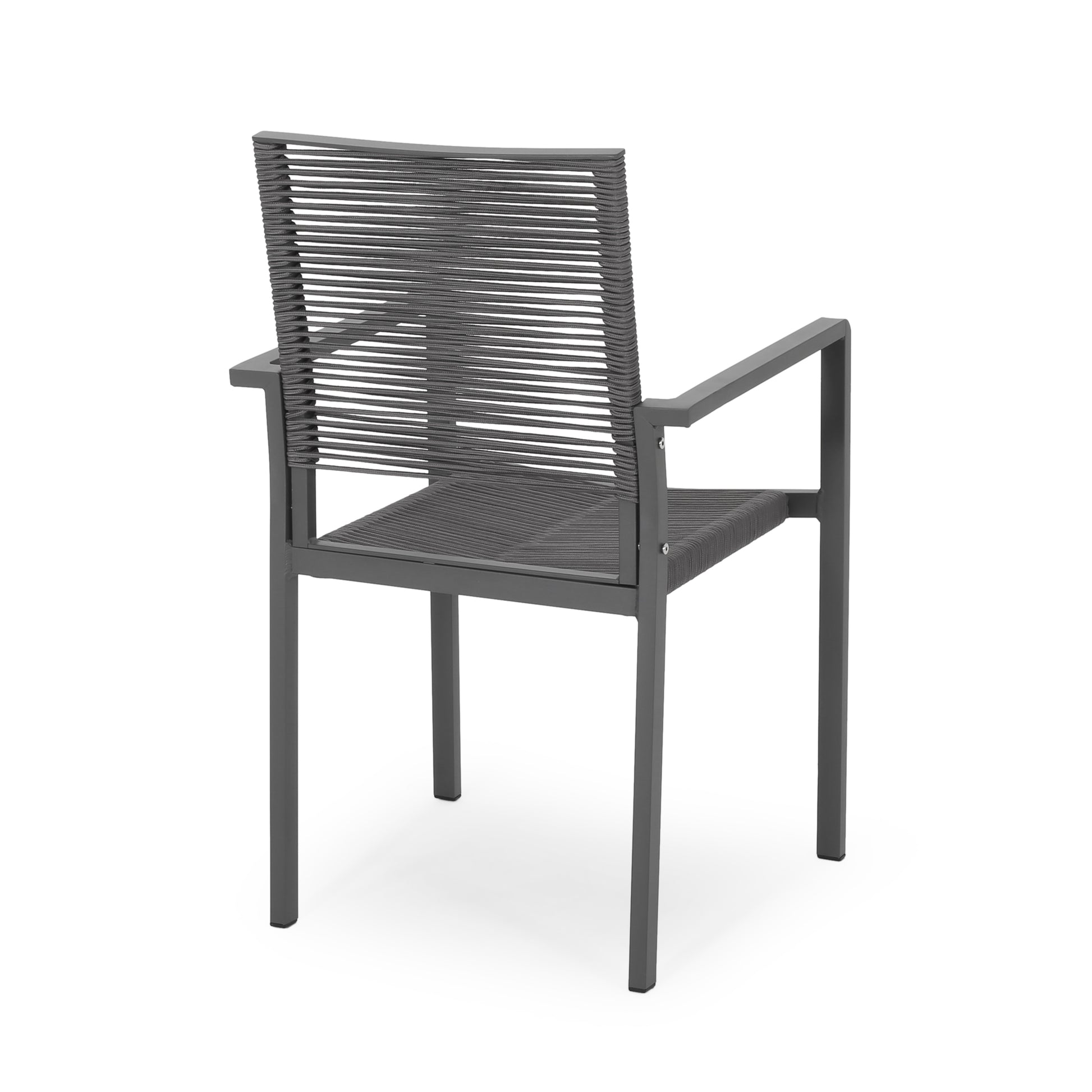 Gray aluminum chair with woven rope seat and back modern outdoor furniture