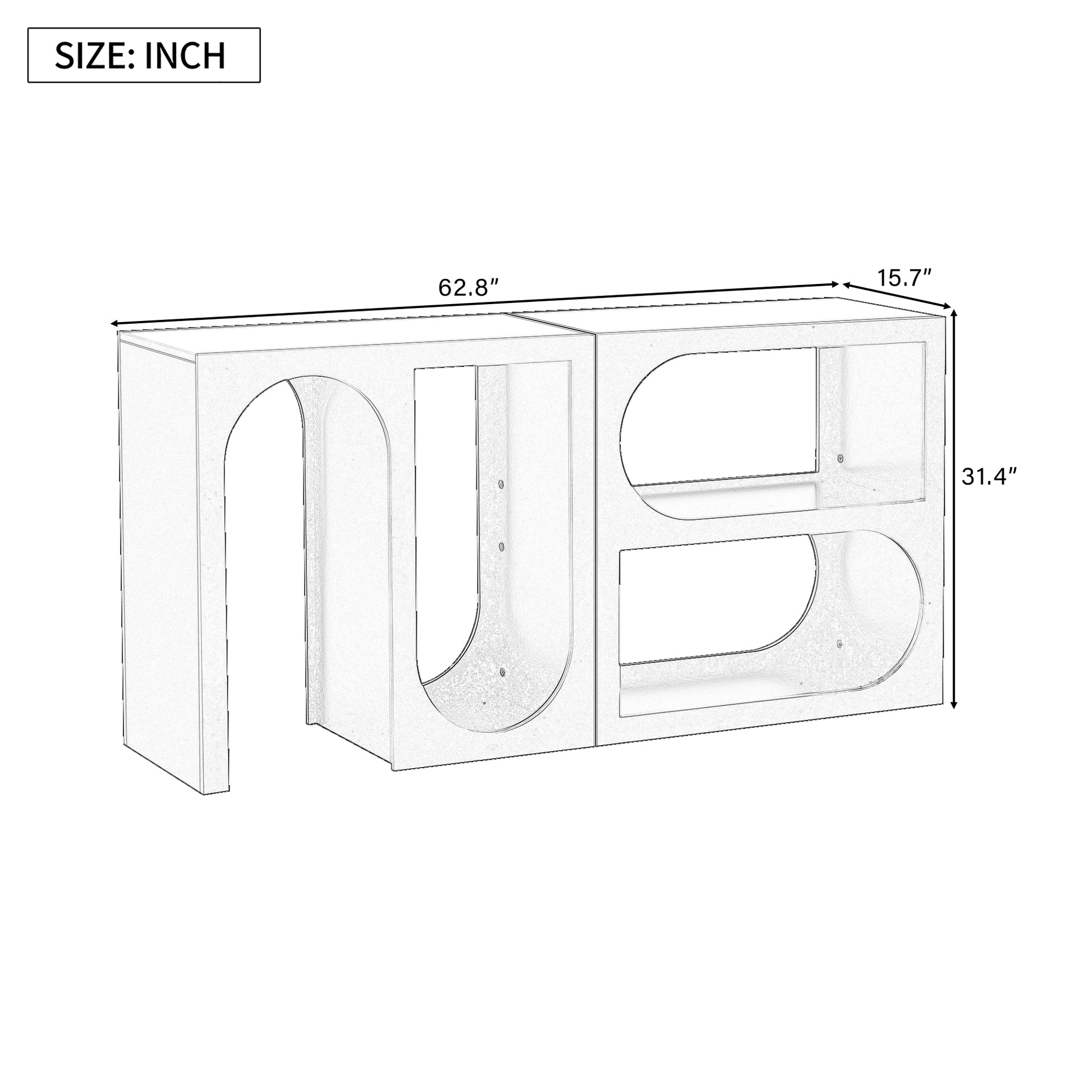Modern open shelf bookcase with arched compartments  W