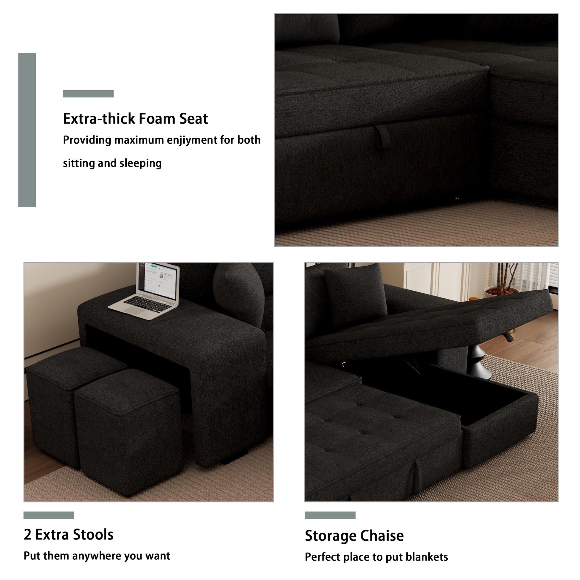 Dark gray sectional sofa with plush extrathick foam seat cushions for comfort