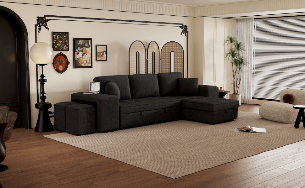 Spacious dark grey sectional sofa with integrated storage ottomans perfect for modern living rooms