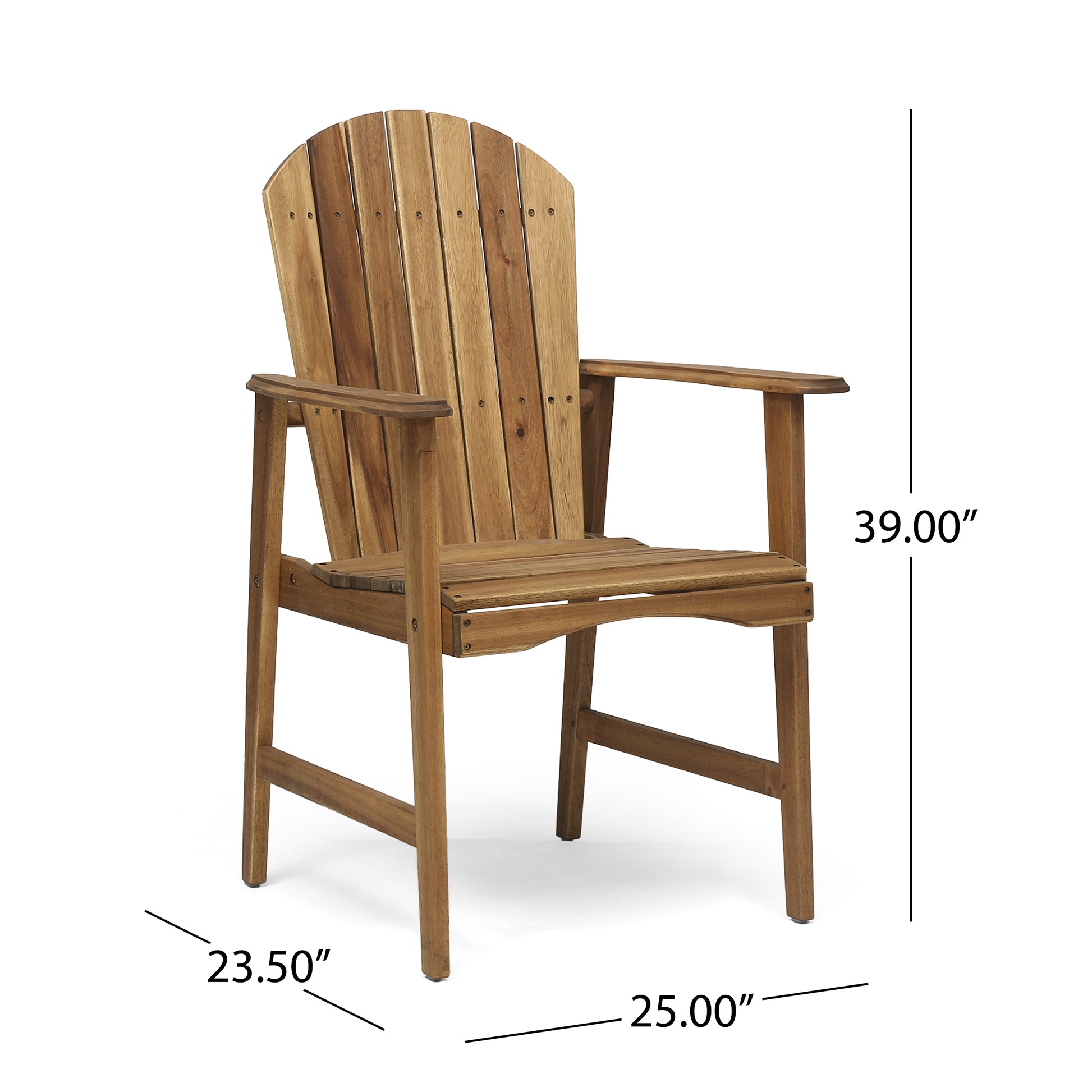 Solid wood Adirondack chair with slatted back and wide arms perfect for outdoor relaxation