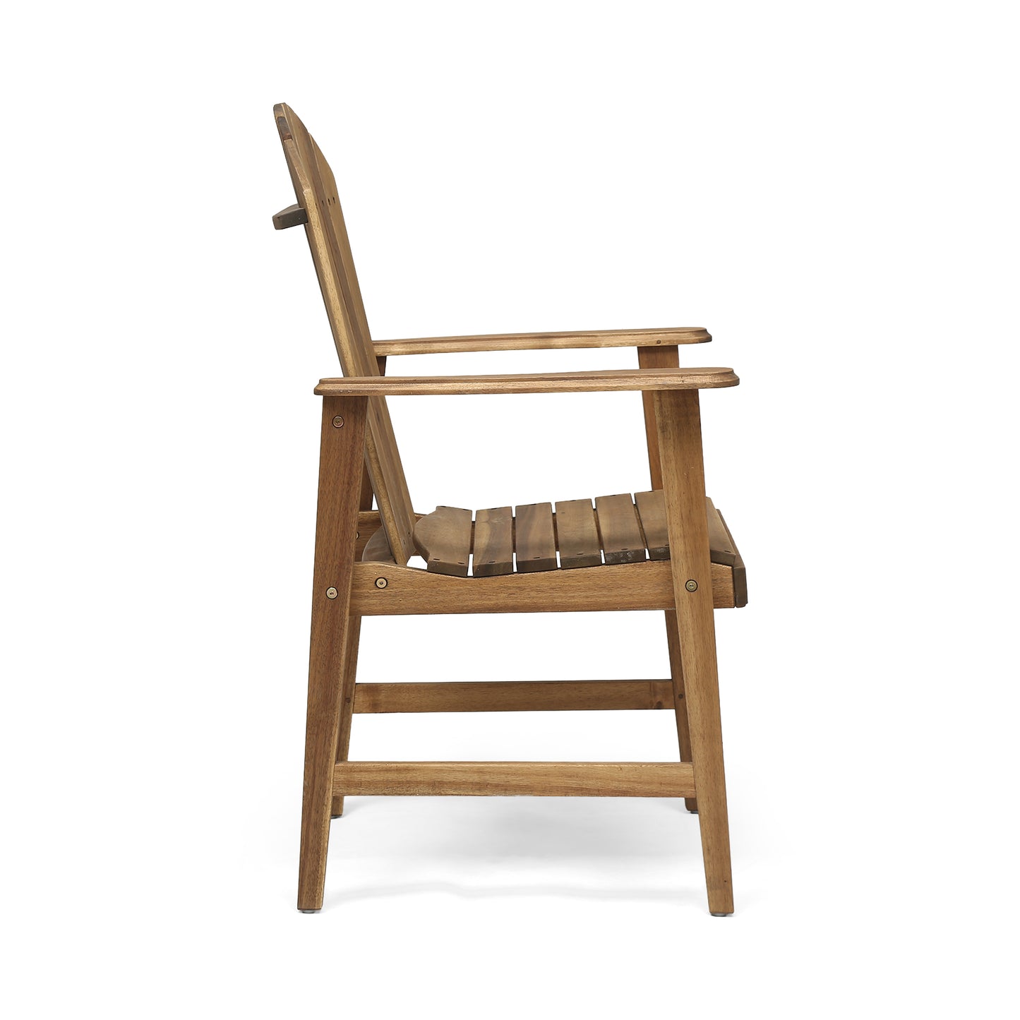 Wooden armchair with slatted seat and back perfect for outdoor relaxation