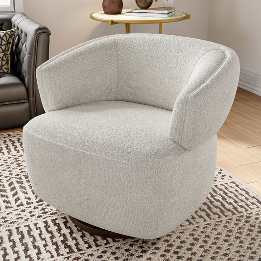 Plush boucle fabric accent chair in light grey perfect for living rooms