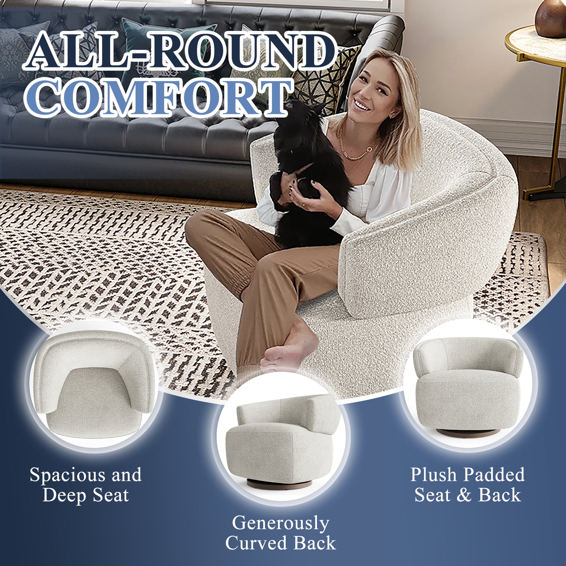 Cream boucle accent chair with a deep seat ideal for modern living rooms