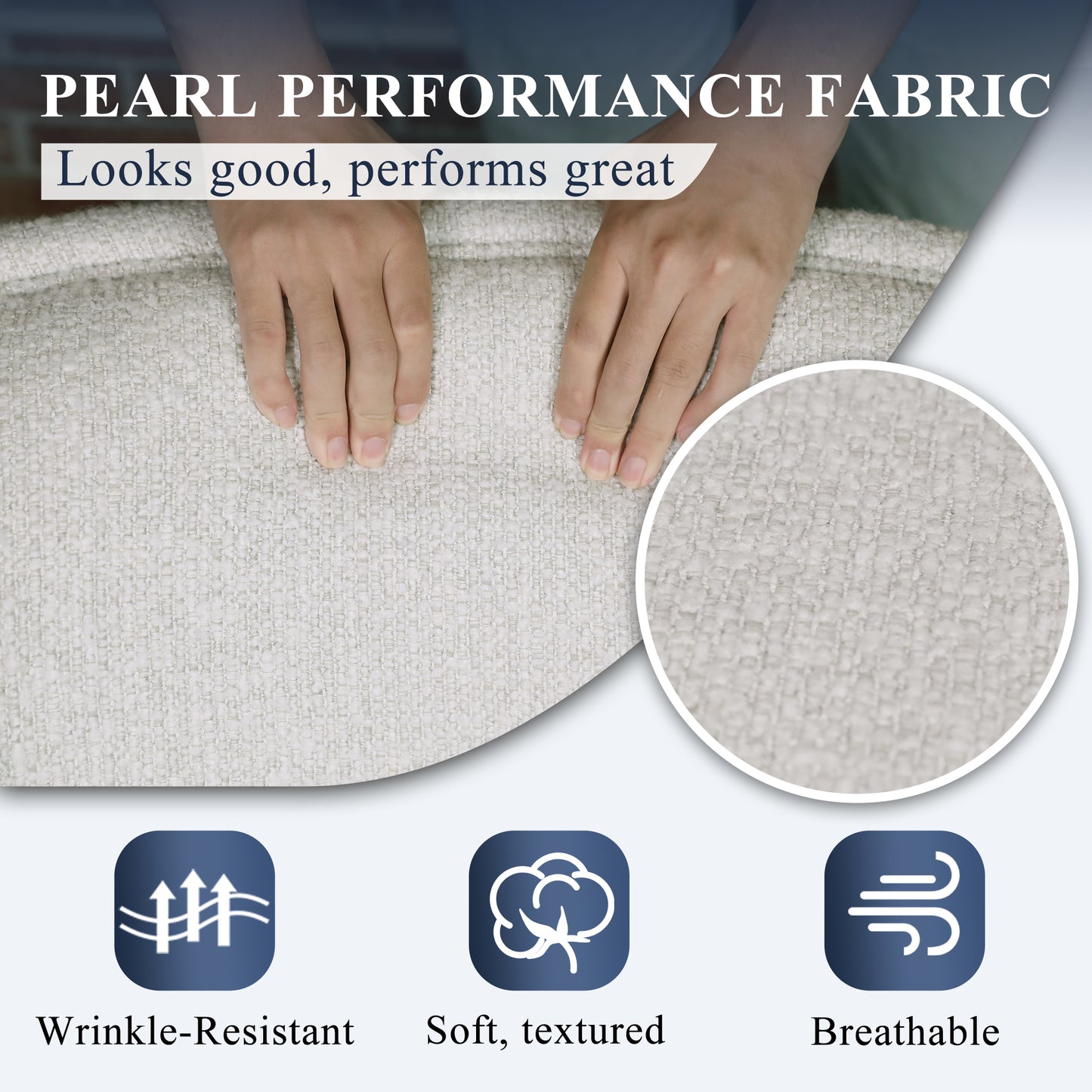 Lightweight breathable pearl performance fabric with a soft textured weave