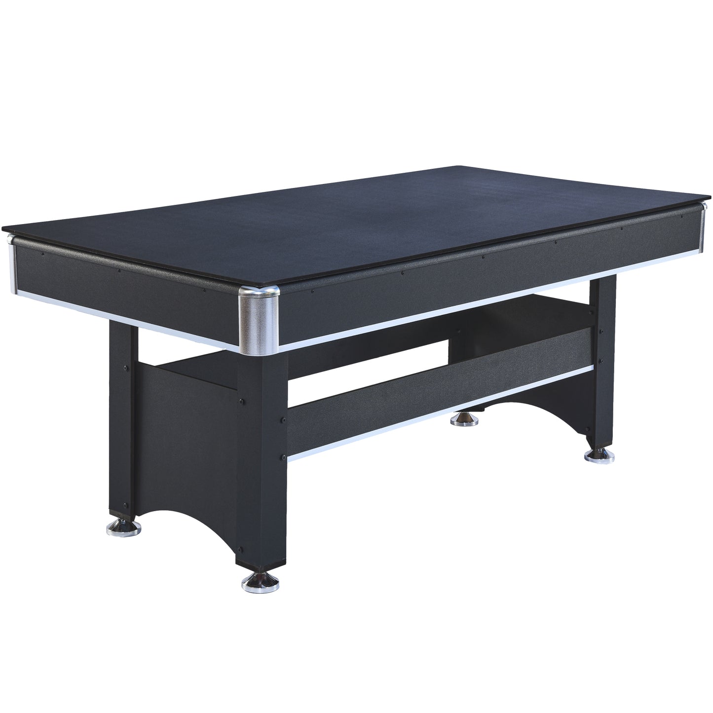 Modern black pool table with sleek silver accents perfect for home game rooms