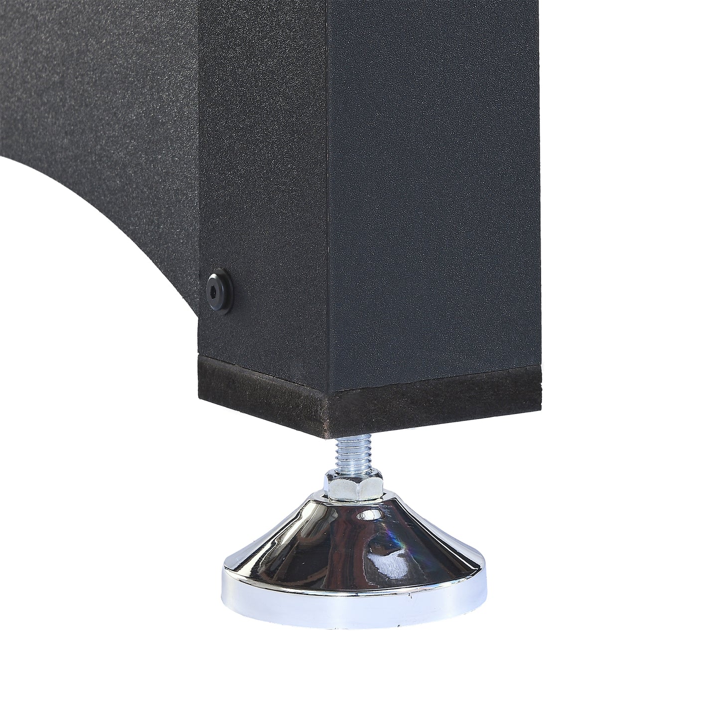 Black adjustable furniture foot with chrome cone base ideal for leveling tables
