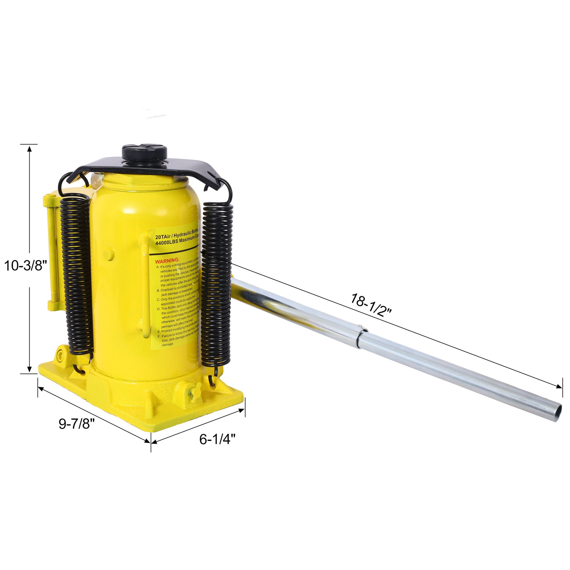 Yellow  Ton air hydraulic bottle jack with metal handle for heavyduty lifting