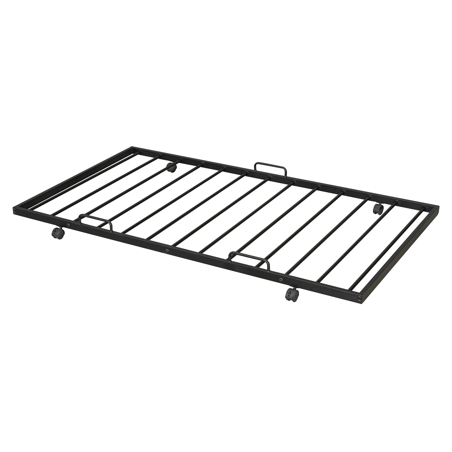 Black metal twin rollaway bed frame with wheels for easy storage and portability