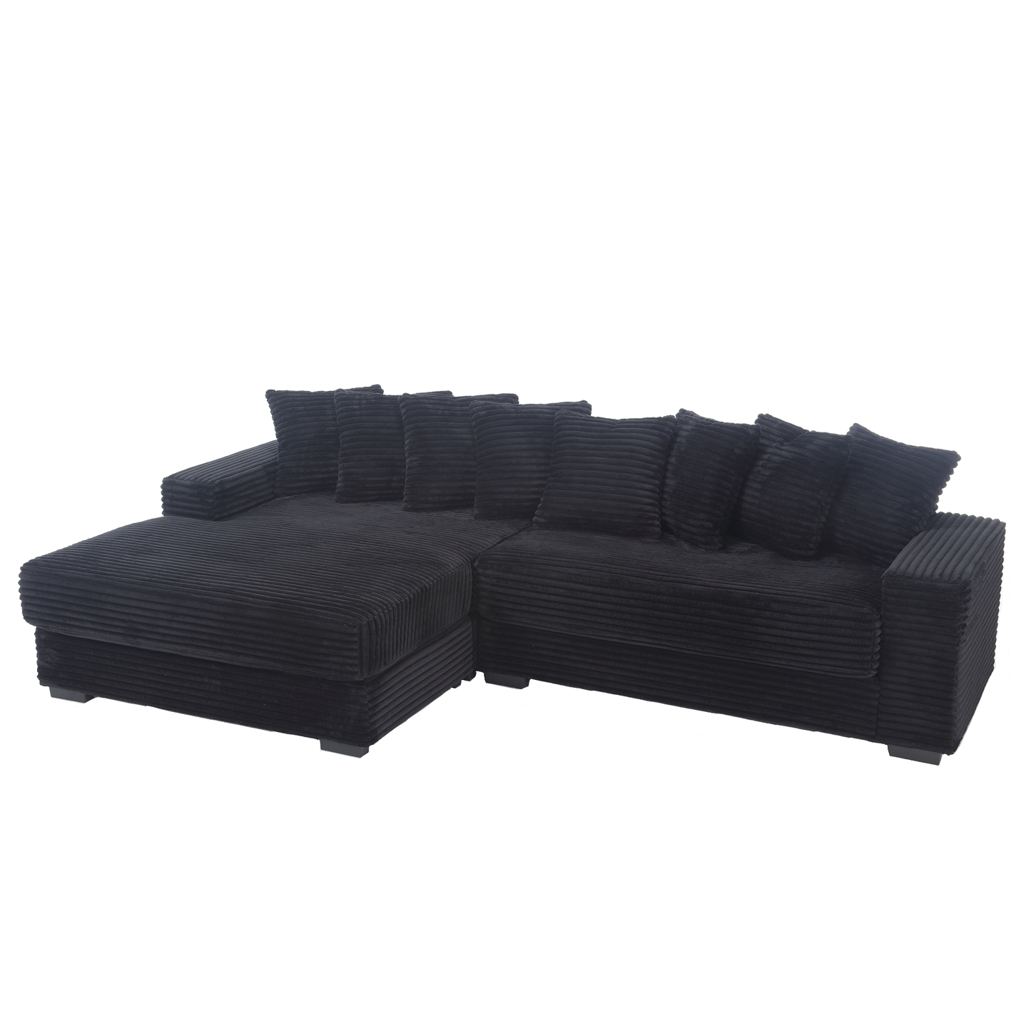 Black corduroy sectional sofa with plush cushions modern living room furniture