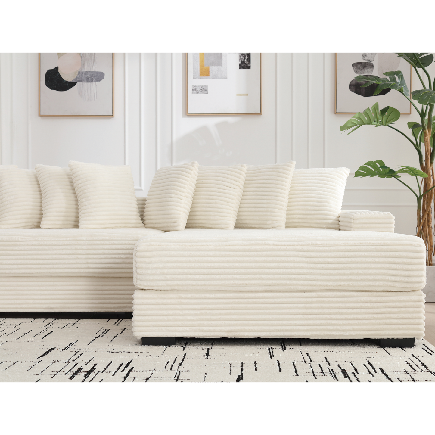 Cream corduroy sectional sofa with plush cushions ideal for modern living rooms