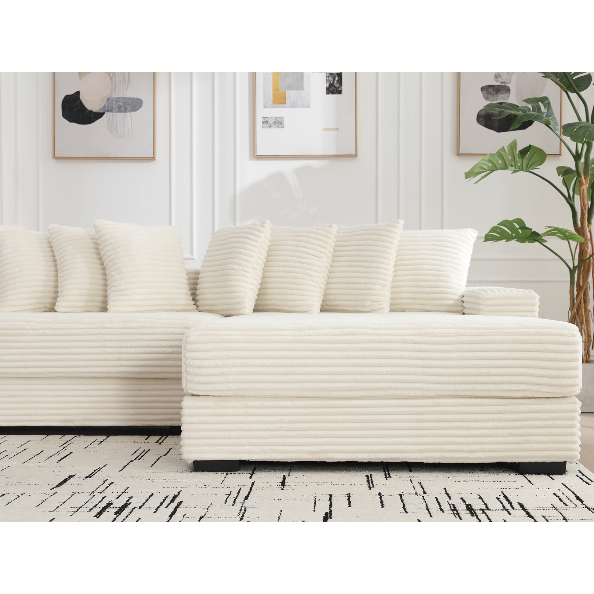 Cream corduroy sectional sofa with plush cushions ideal for modern living rooms