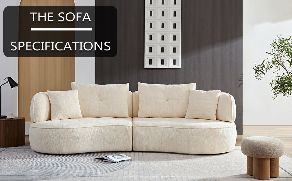 Cream boucl fabric sofa with plush cushions featuring a modern curved design for living room comfort