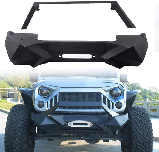 Matte black aggressive aftermarket bumper for Jeep Wrangler with winch mount