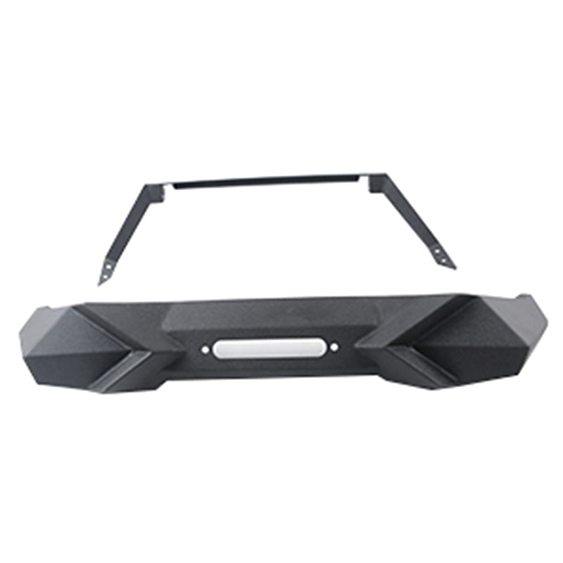Black textured jeep bumper with integrated winch plate and mounting bracket