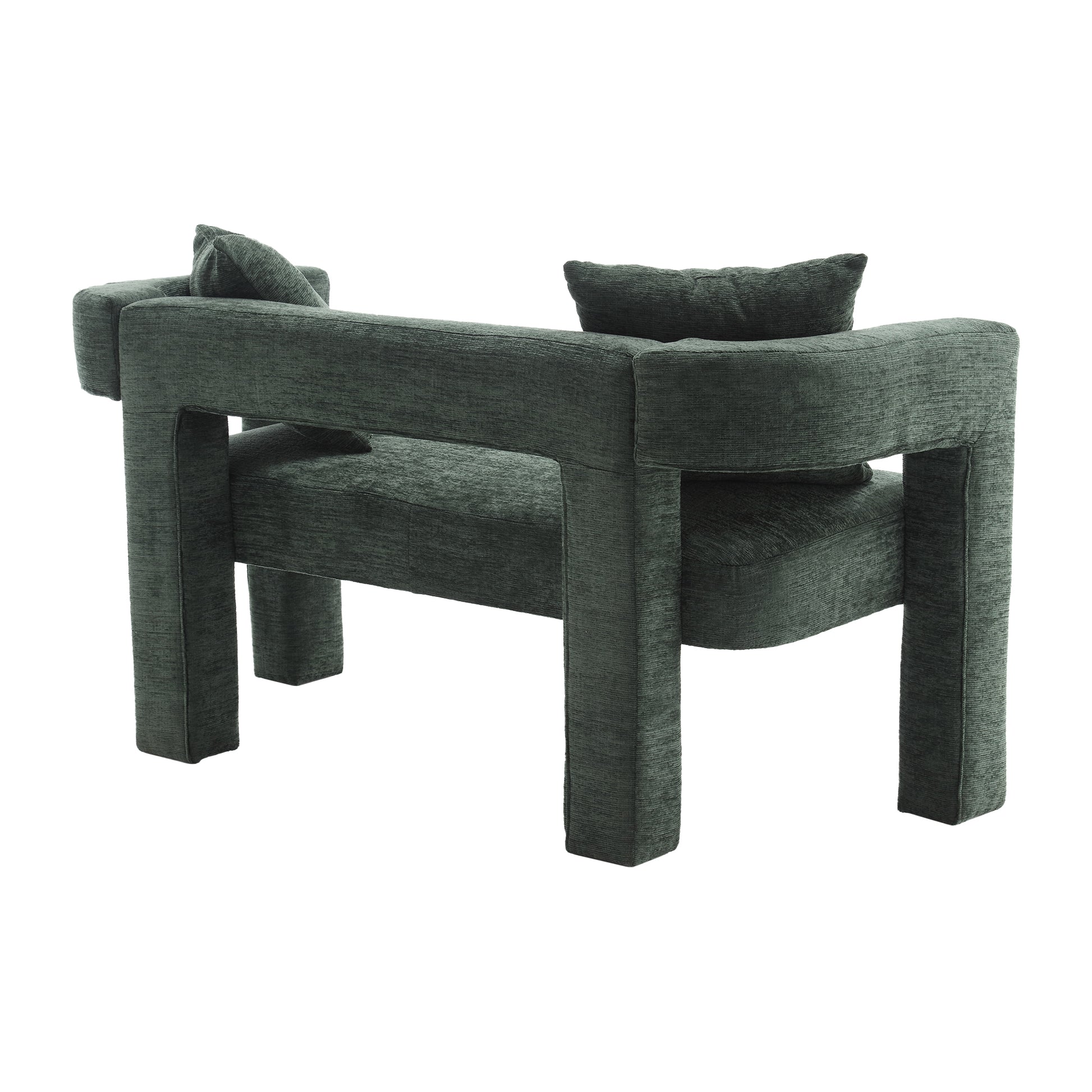 Modern charcoal grey textured armchair with plush cushions for comfortable seating