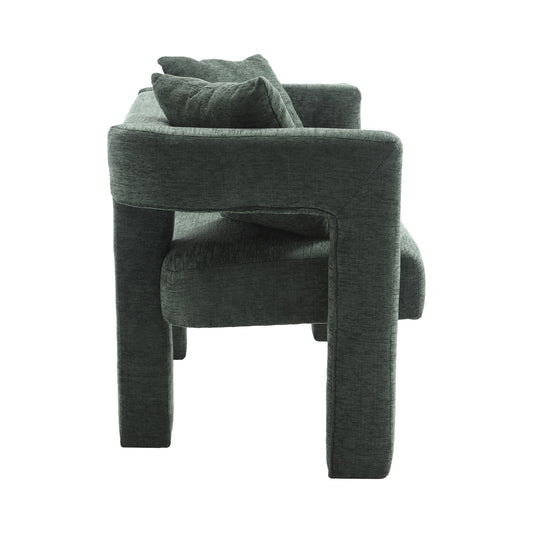 Dark green textured fabric armchair with plush cushions modern design