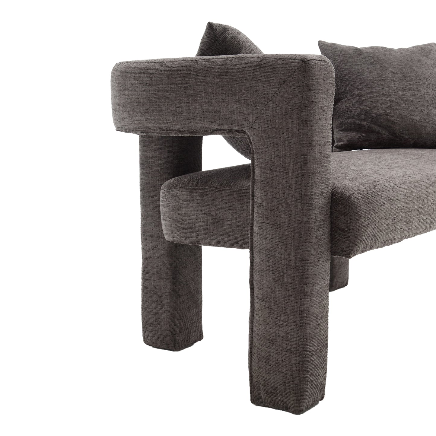 Textured charcoal sofa armrest and seat with a geometric design contemporary style
