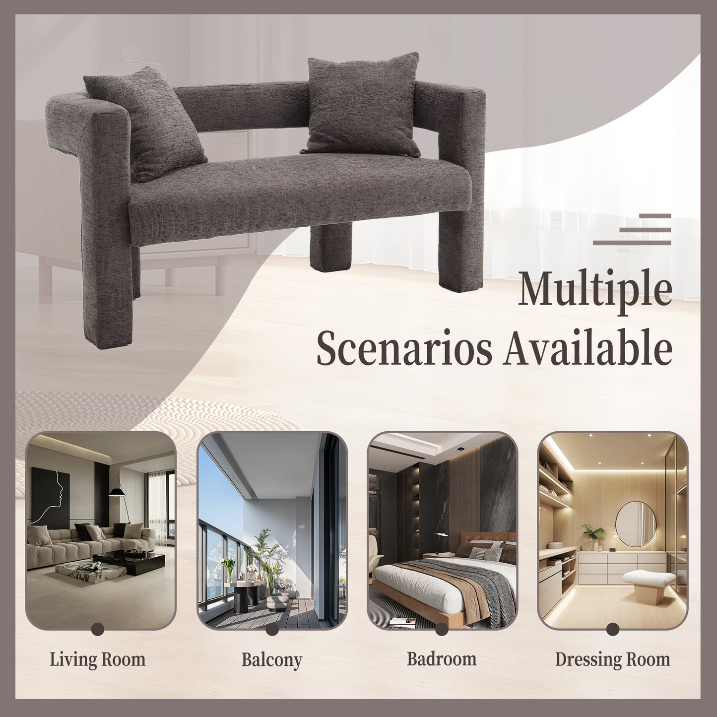 Modern grey fabric armchair with plush cushions ideal for living room relaxation