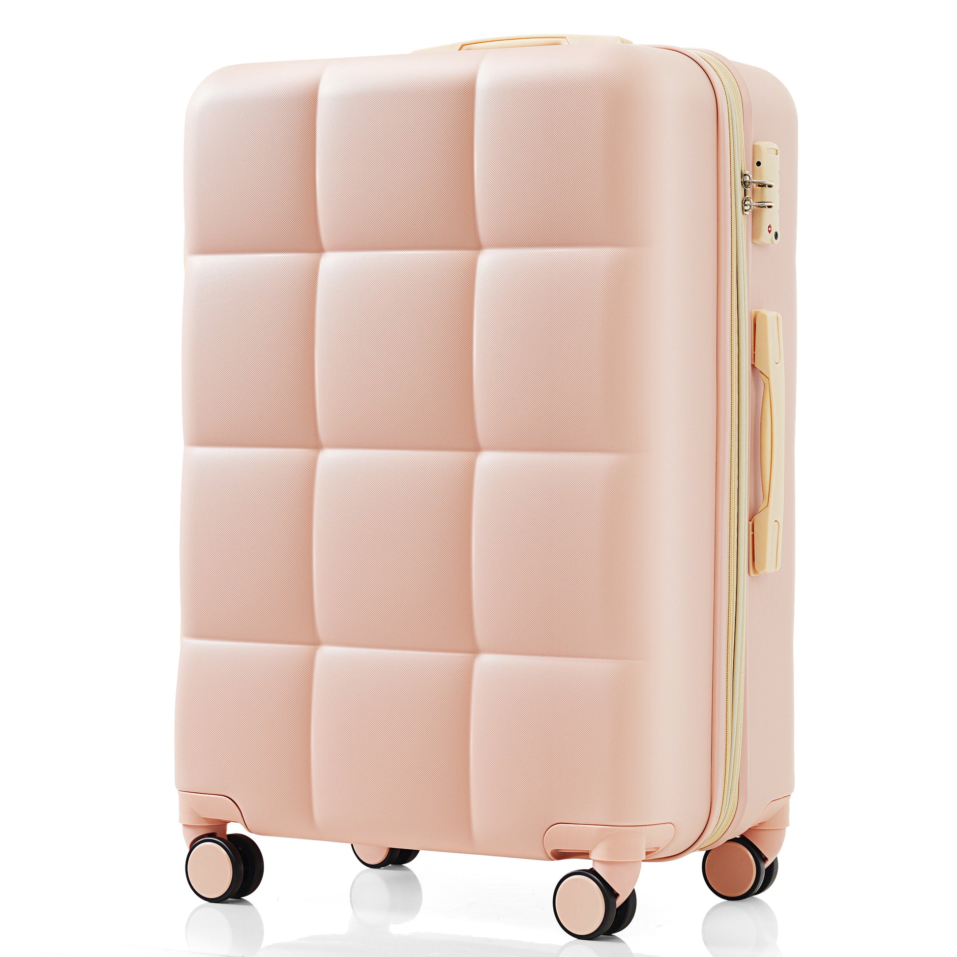 Pink quilted polycarbonate luggage with TSA lock and telescopic handle perfect for travel