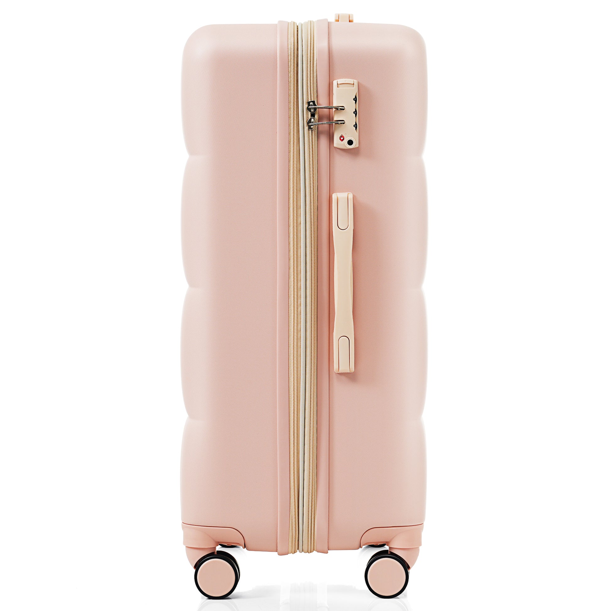 Elegant pink hardshell suitcase with a TSAapproved combination lock for secure travel