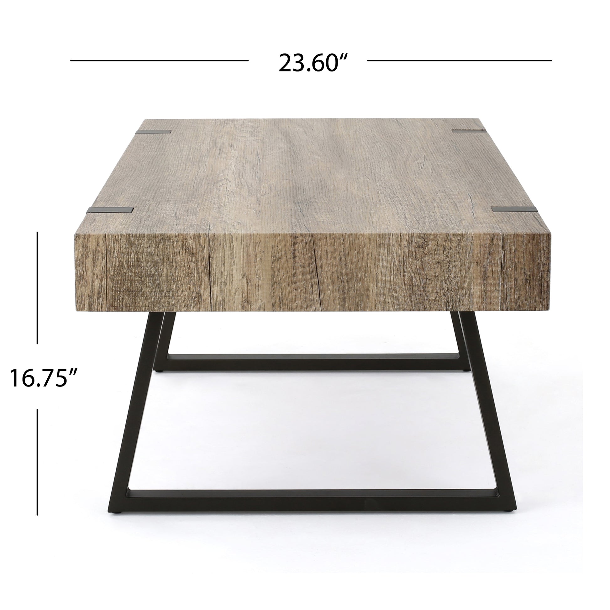 Distressed wood coffee table with black metal hairpin legs perfect for modern living rooms