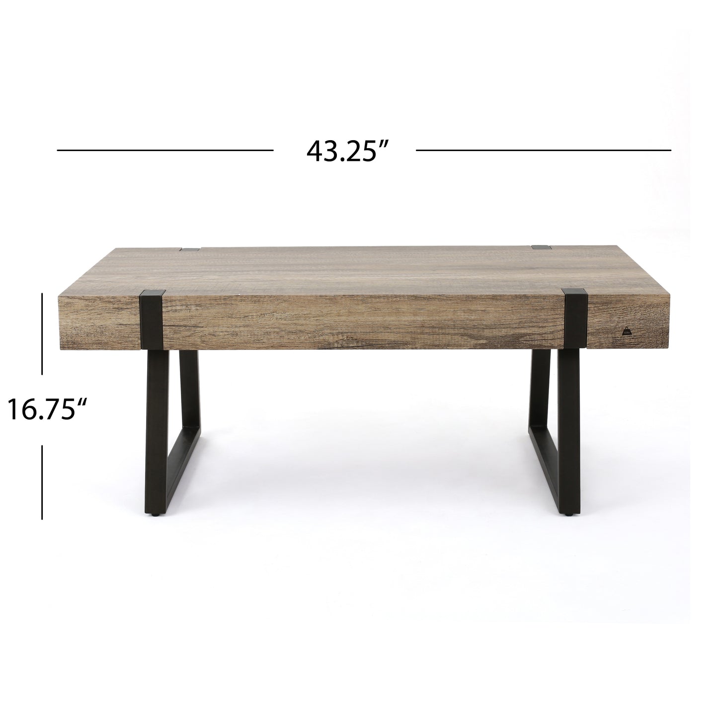 Rustic wood coffee table with black metal legs and contemporary design