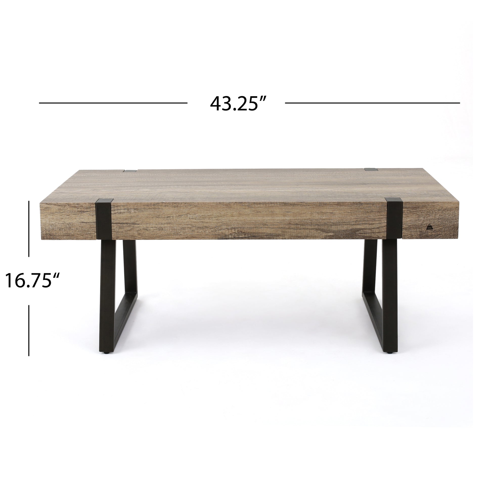 Rustic wood coffee table with black metal legs and contemporary design