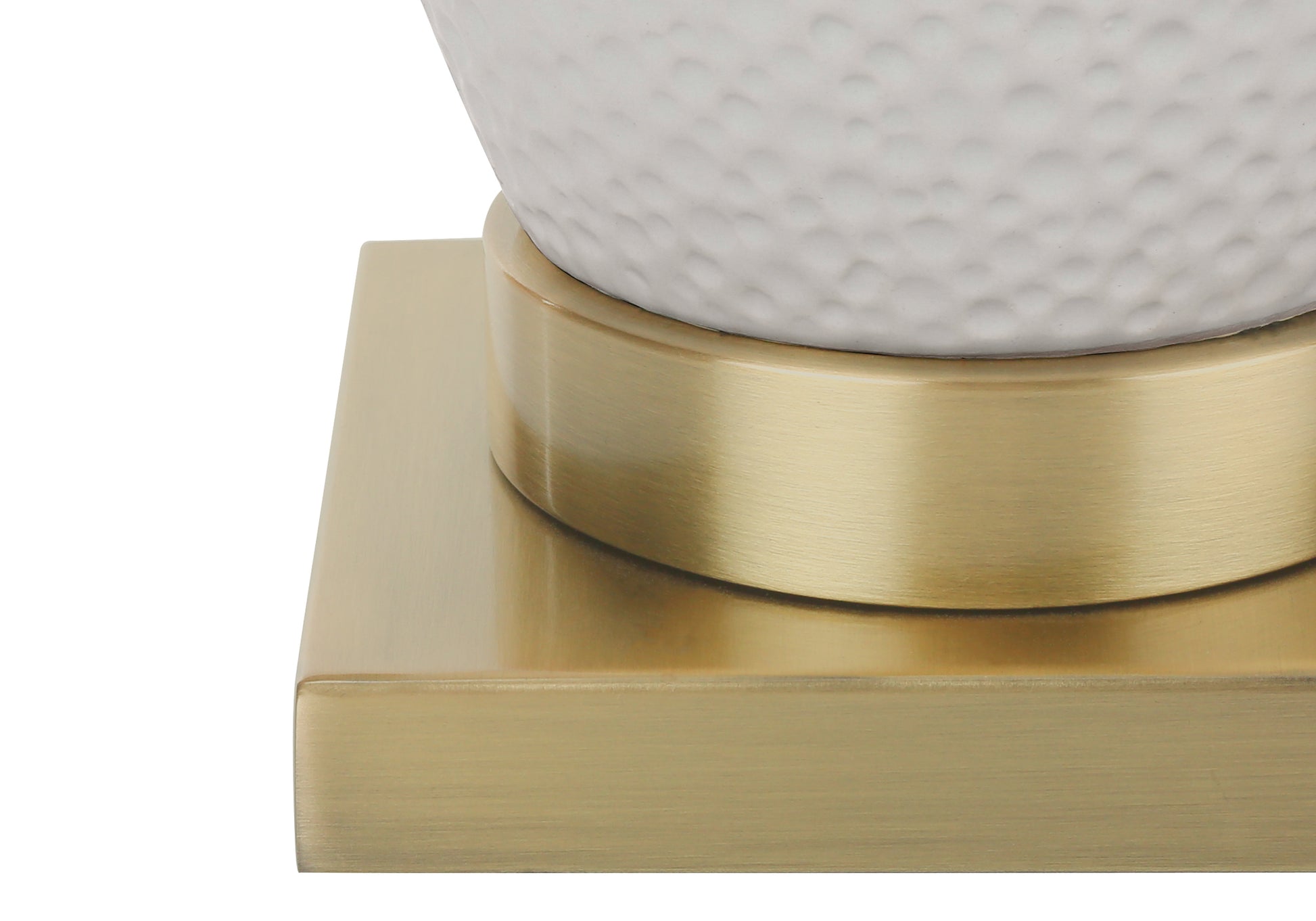 Textured white ceramic vase with brushed brass base