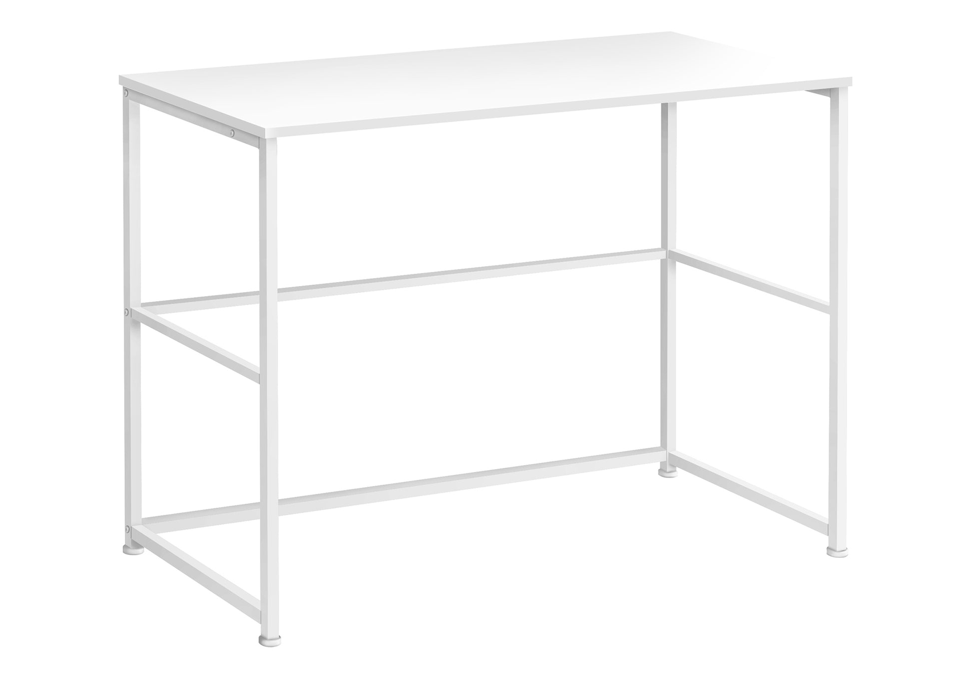 White minimalist desk with metal frame
