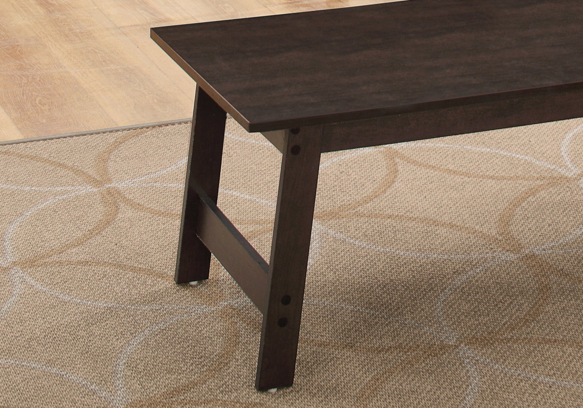 Dark brown wooden dining bench with simple leg design