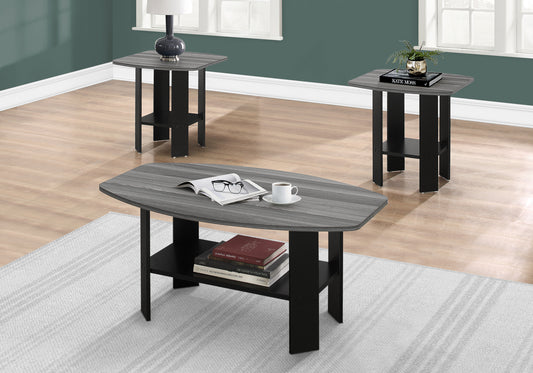 Modern gray wood grain coffee table with duallevel storage ideal for living rooms
