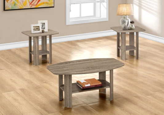 Modern gray wood grain coffee table with lower shelf
