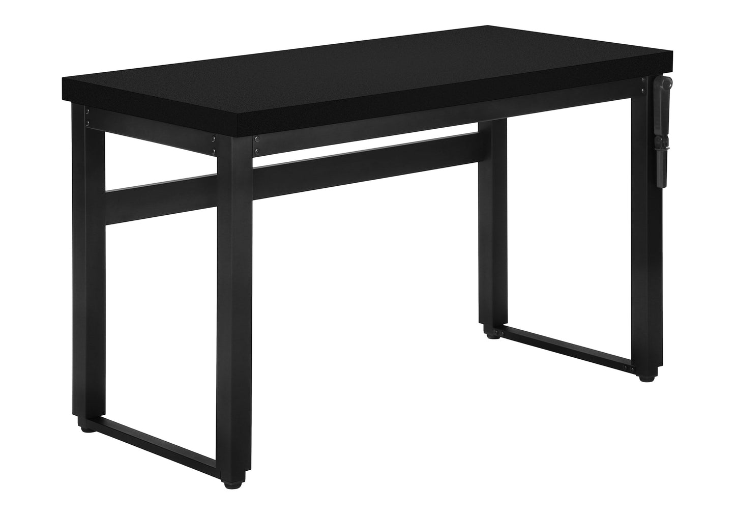 Sleek black standing desk with metal legs and adjustable height feature