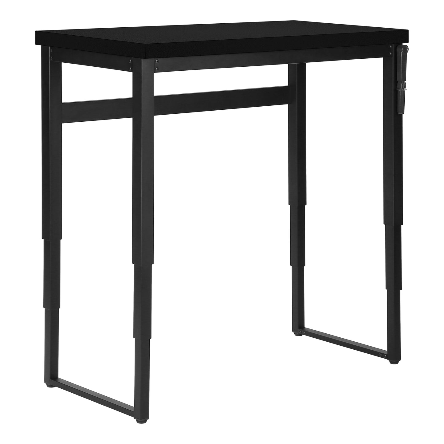 Sleek black standing desk with adjustable height metal legs perfect for home office setups