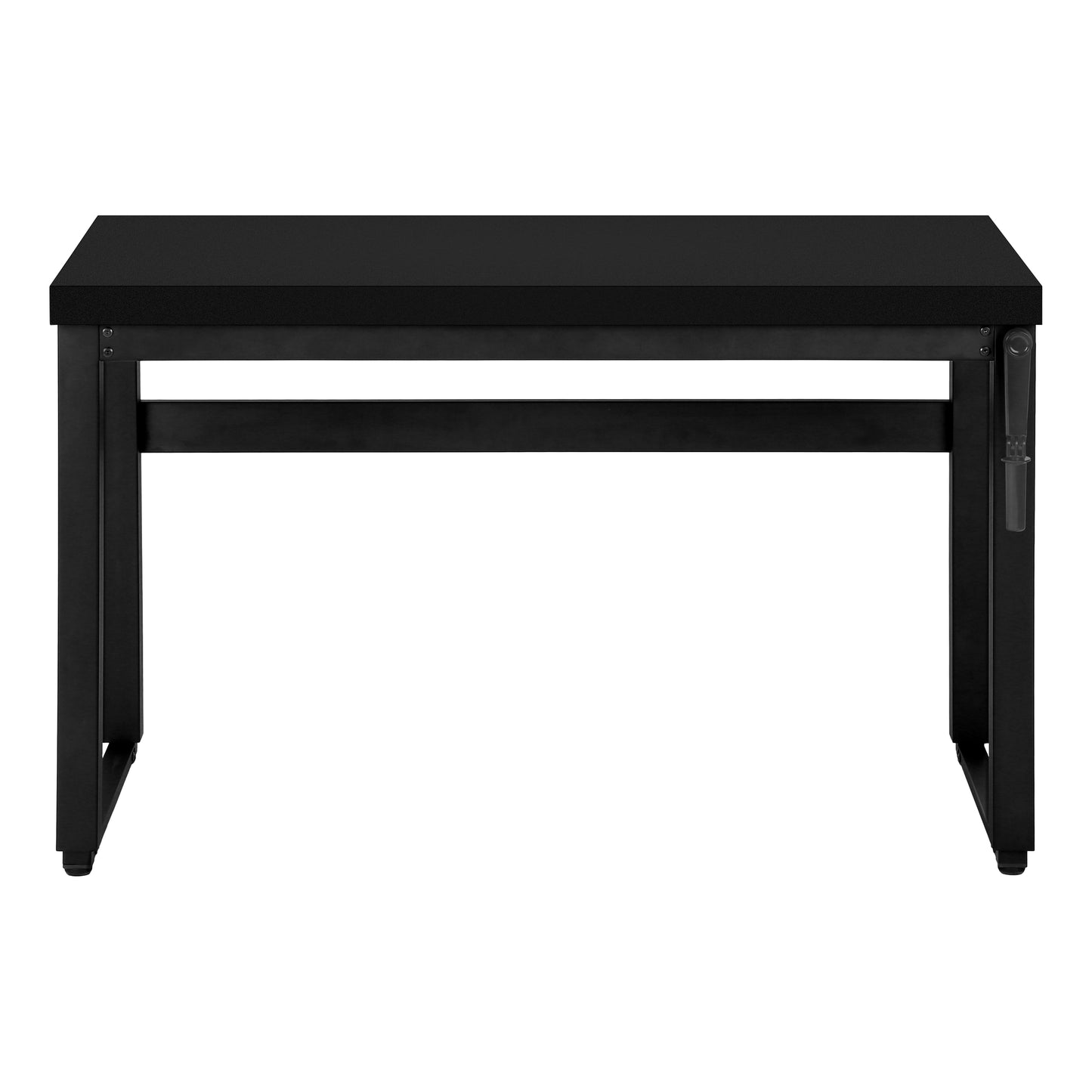 Black metal frame desk with a textured black desktop suitable for home office setup