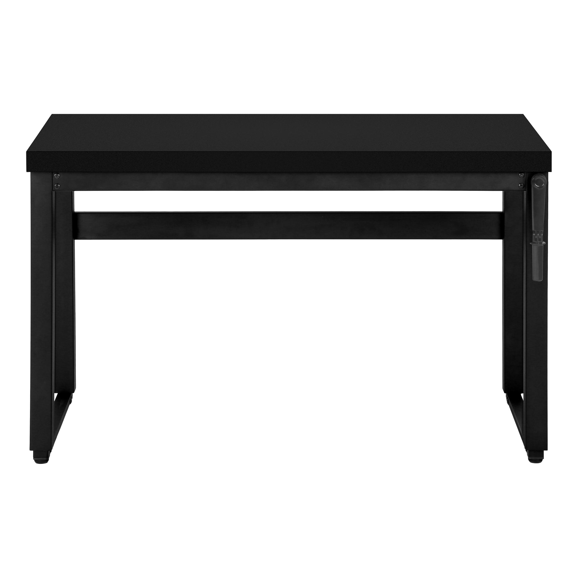 Black metal frame desk with a textured black desktop suitable for home office setup