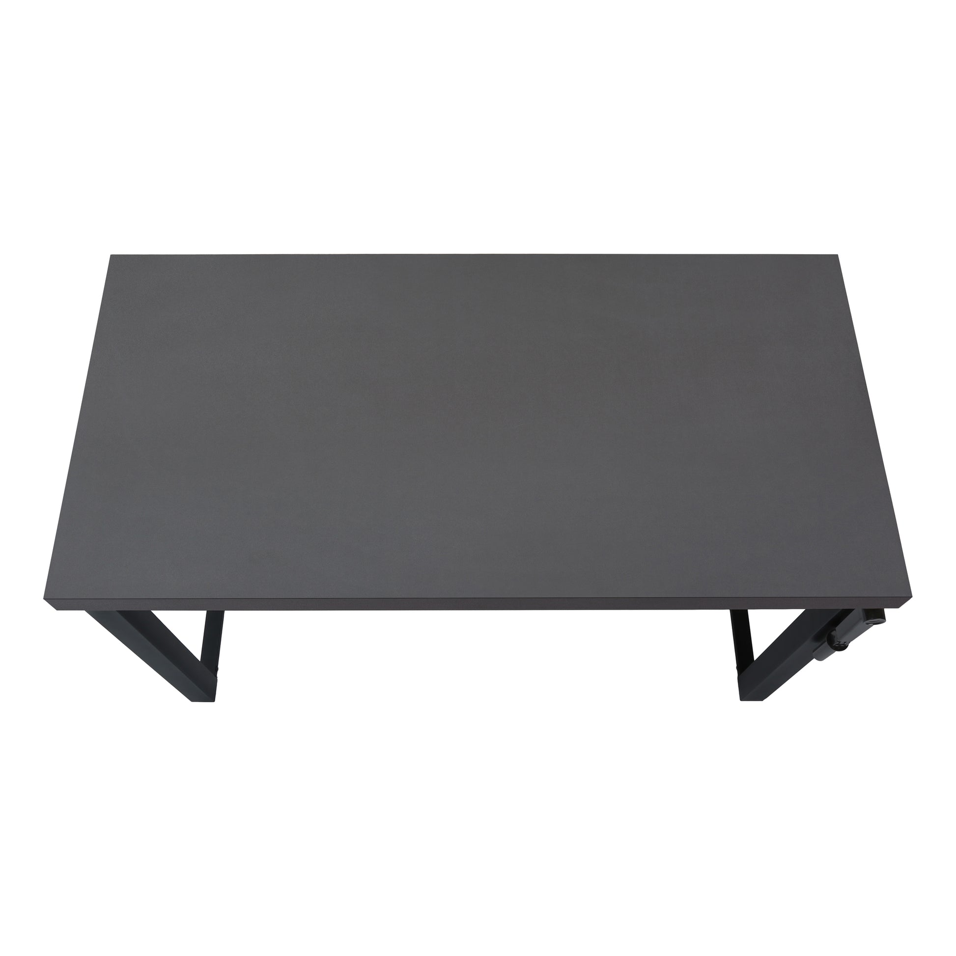 Minimalist gray desk with black metal legs ideal for home office setup