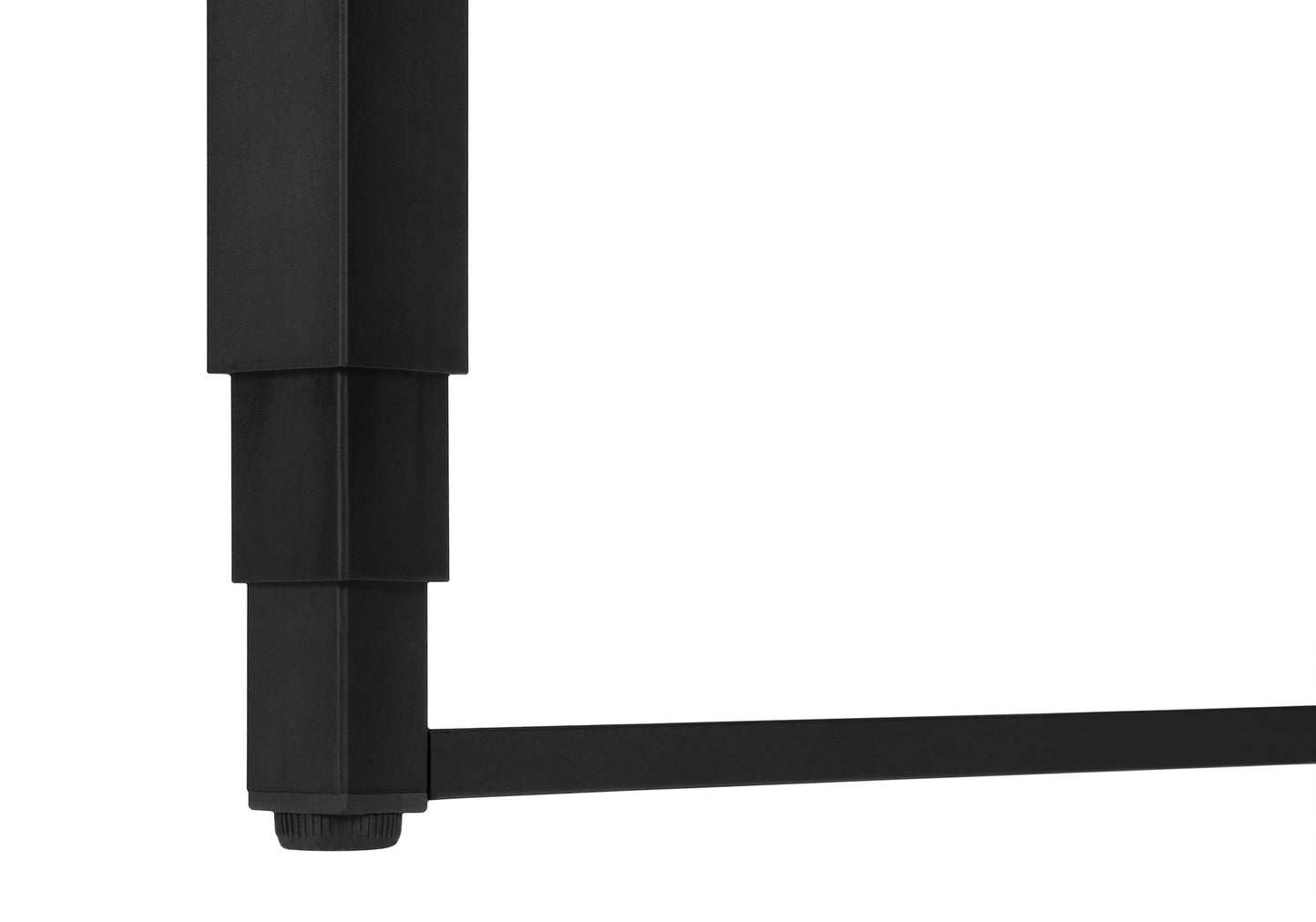 Adjustable black metal desk leg with leveling foot for stability