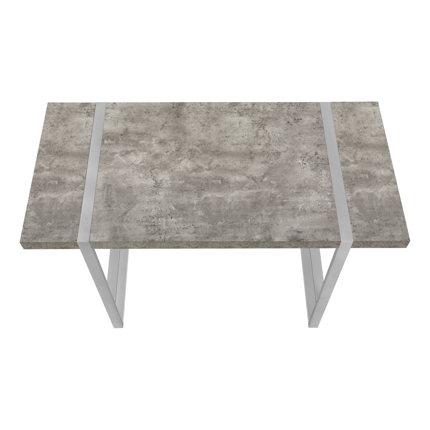 Modern concrete top dining table with sleek silver legs perfect for contemporary kitchens