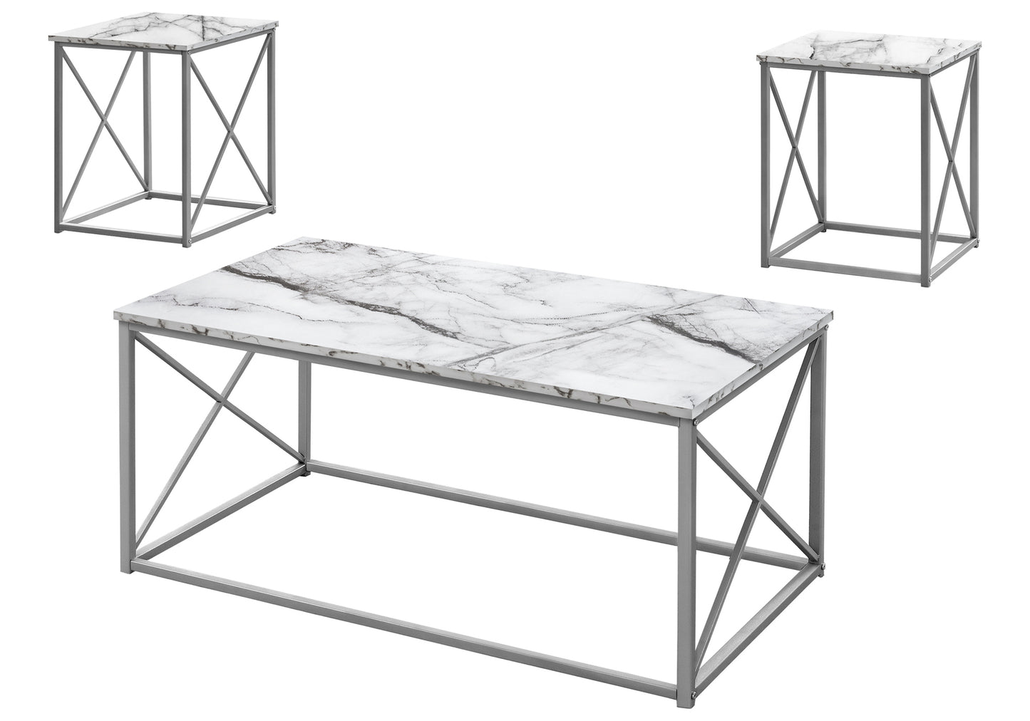 Modern marble coffee table with silver metal frame and Xdesign legs