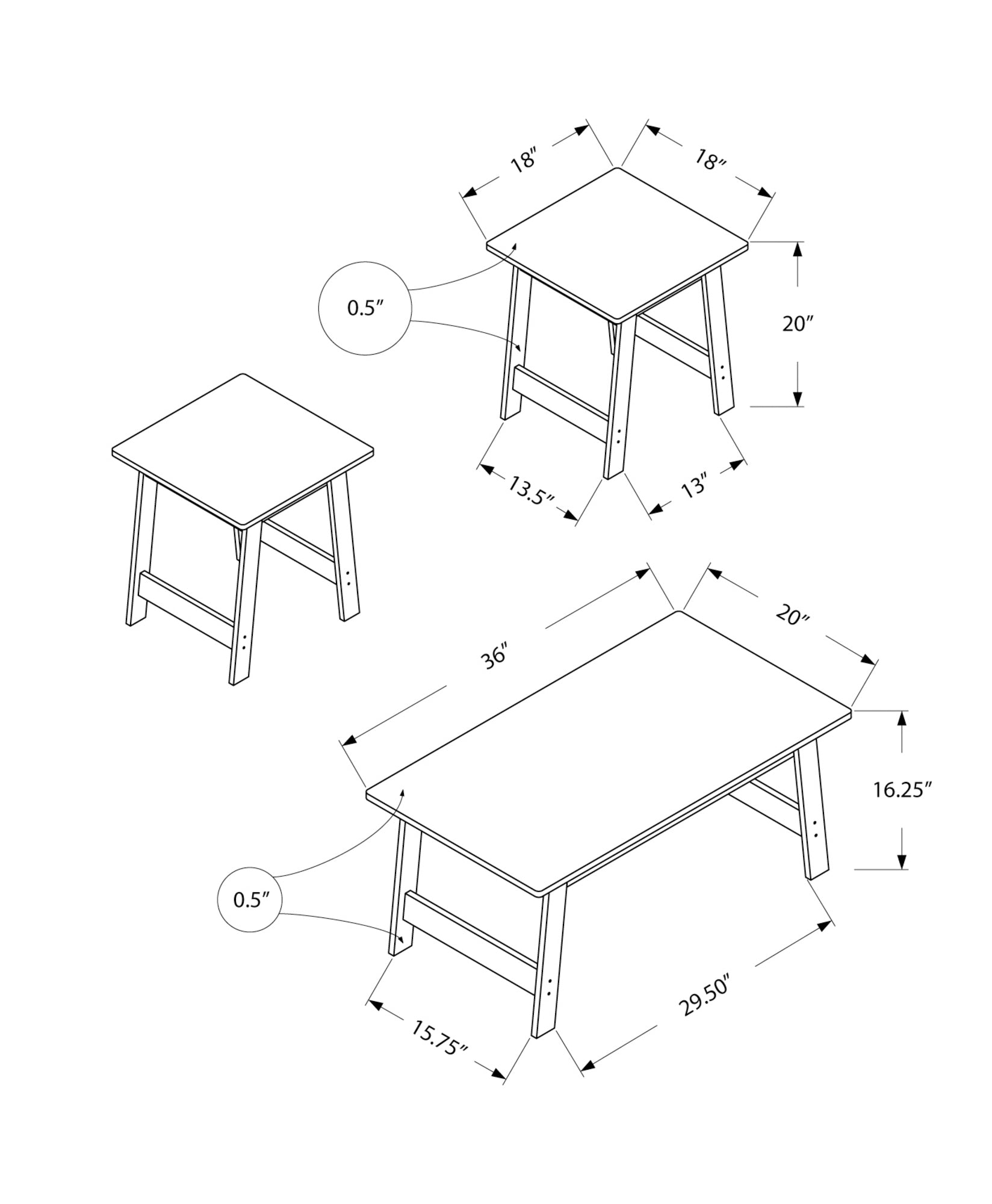 Diagram of a square side table xx inches showing dimensions