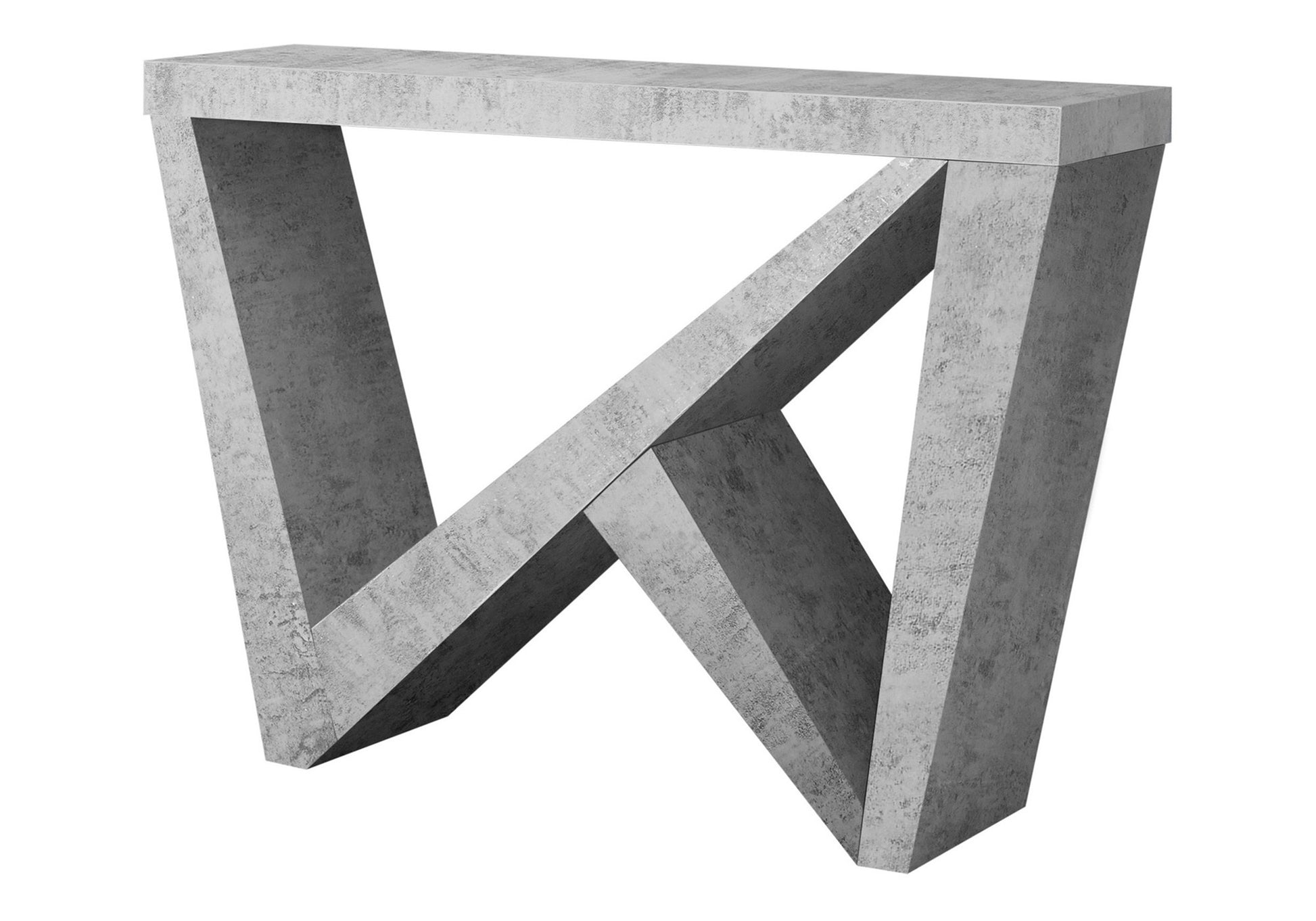 Modern grey concrete console table with angular geometric base